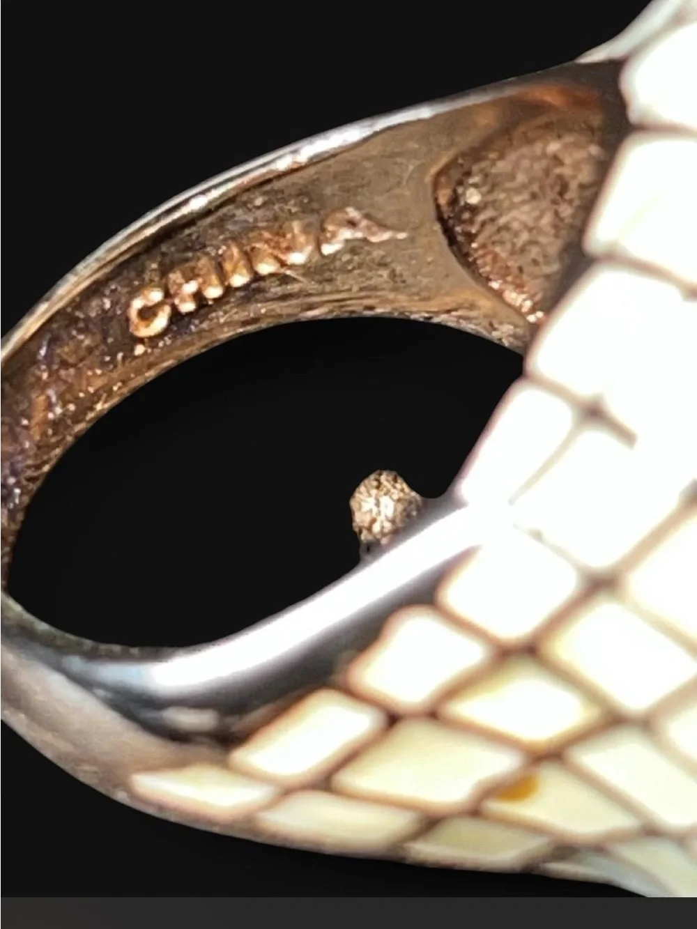 Pink Cushion-Cut Glass Cream Colored Enamel Gold Tone Ring size 8